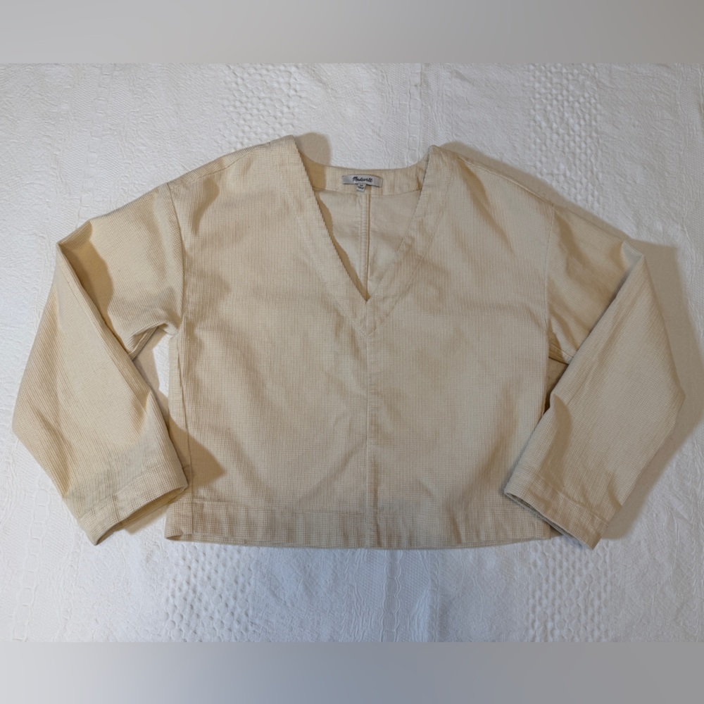 Madewell V Neck Long Sleeve Cropped Corduroy Shirt Women’s Cream XS Top